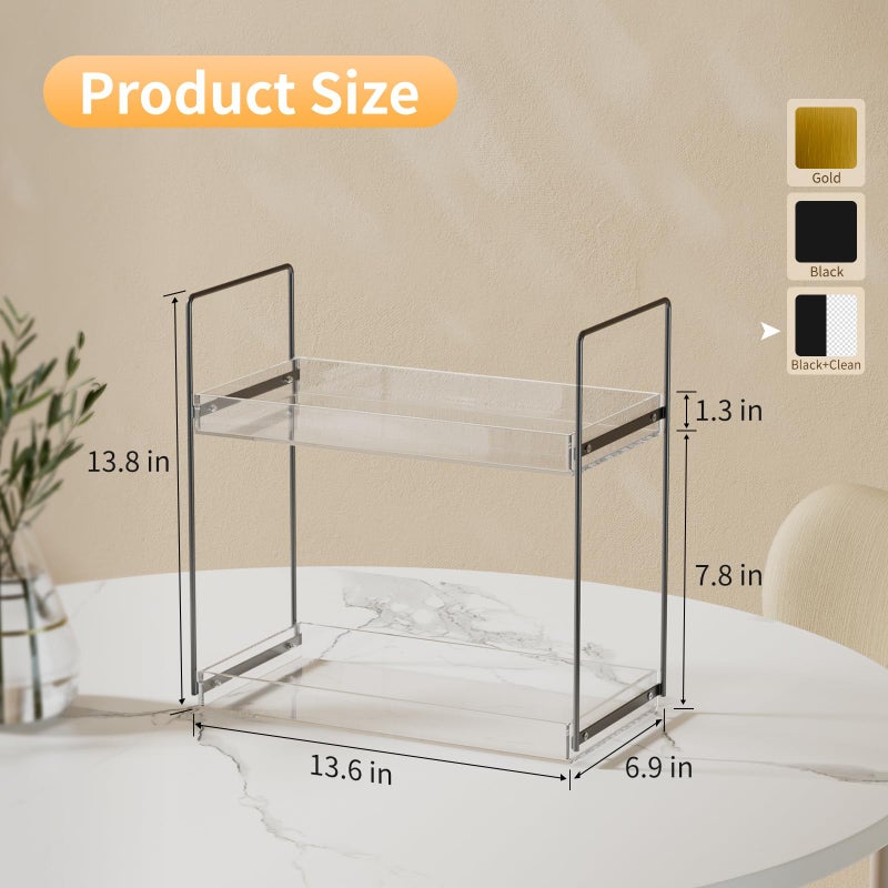 NPPLUS Bathroom Countertop Organizer  2 Tier Acrylic Tray Vanity Counter Skincare Organizer Shelf  Home Storage Holder for Lotion Makeup Cosmetics Perfume Spice  Black+Clear - Image 2